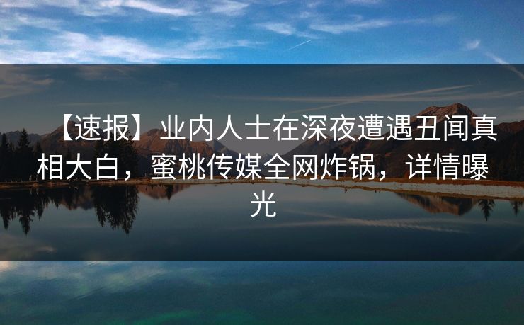 【速报】业内人士在深夜遭遇丑闻真相大白，蜜桃传媒全网炸锅，详情曝光