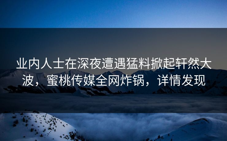 业内人士在深夜遭遇猛料掀起轩然大波,蜜桃传媒全网炸锅,详情发现 业内人士在深夜遭遇猛料掀起轩然大波,蜜桃传媒全网炸锅,详情发现